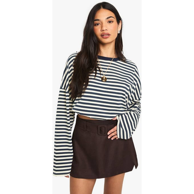 boohoo Dames Minirok met ceintuur en textuur | Chocoladebruin | Maat: 40