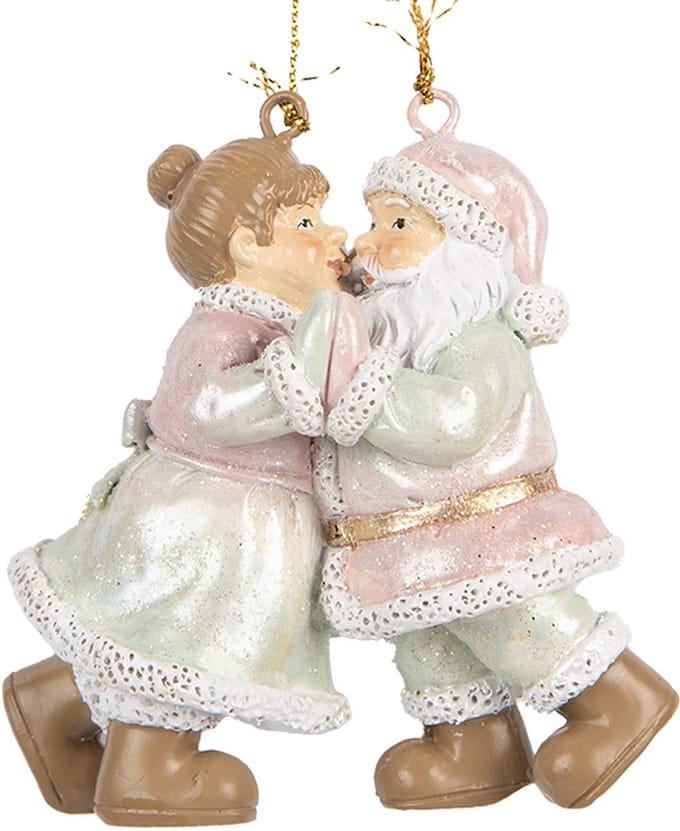 Clayre & Eef Kersthanger Kerstman 7x4x8 cm Roze Kunststof