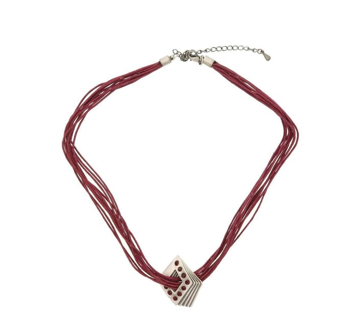 Behave - Ketting rood met ruit hanger en steentjes - 40 cm