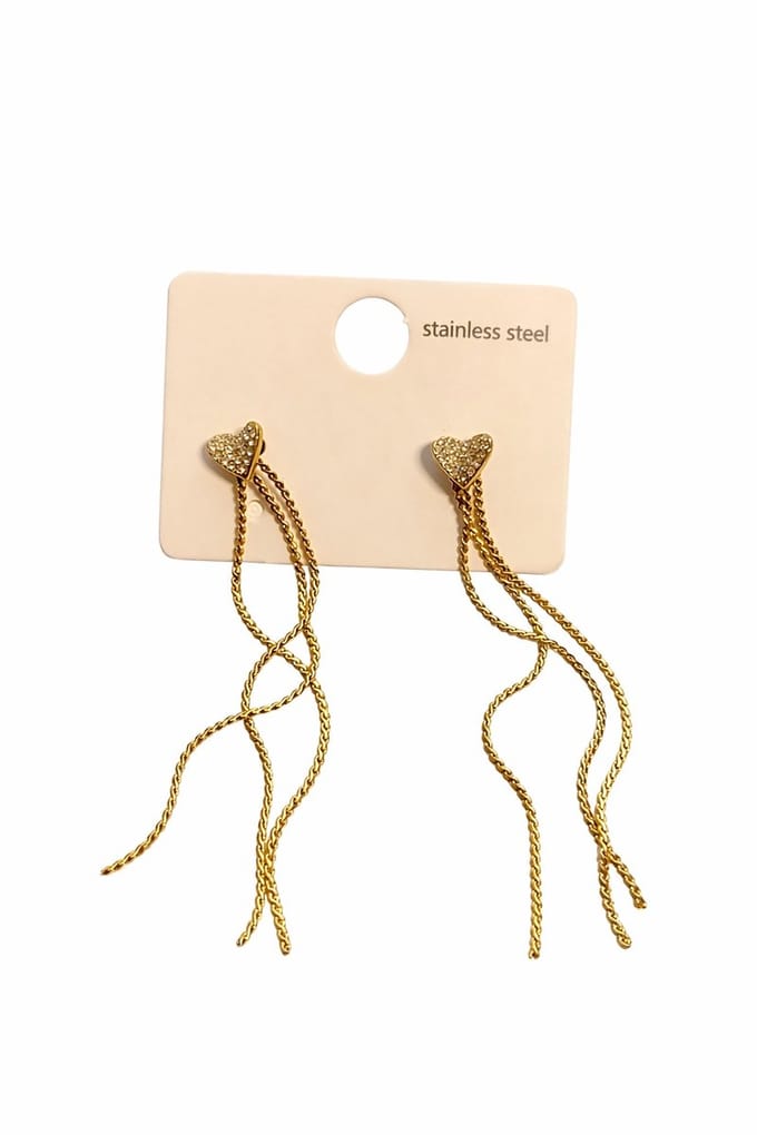 Hidzo Oorbellen - Goudkleurig Hartjes - Namaakdiamantjes - Ketting