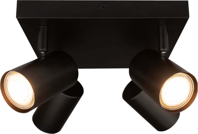Ledvion LED Plafondspot Zwart 4-lichts Vierkant GU10 3W warm wit