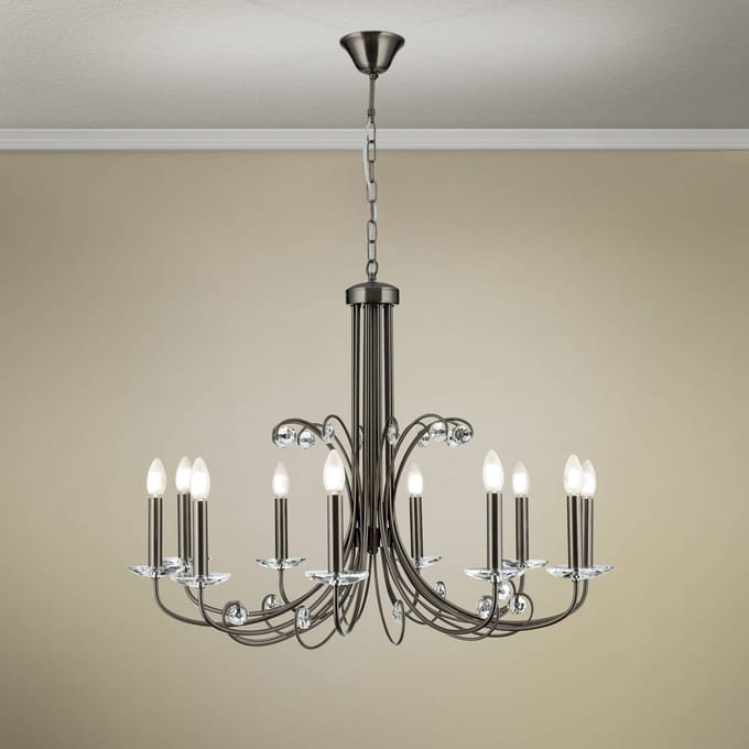 ORION Kroonluchter Ariane, nikkel, Ø 92 cm, kristal, 10-lamps.