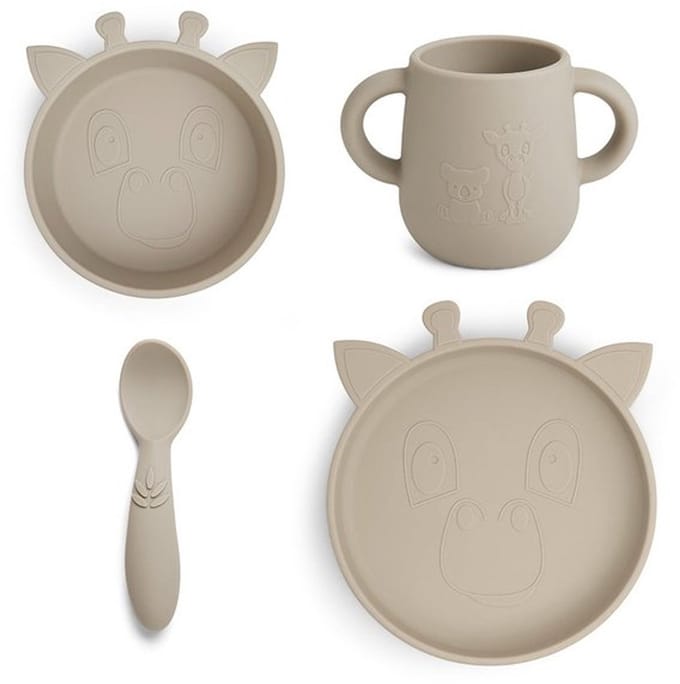 Lykke siliconen dinerset 4-pack Giraffe-Cobblestone