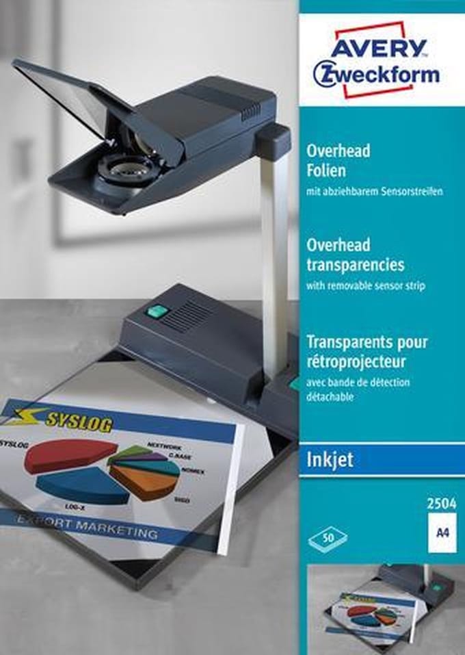 Inkjetfolie Avery A4 110mic. - transp.zelfklevend voor OHP do