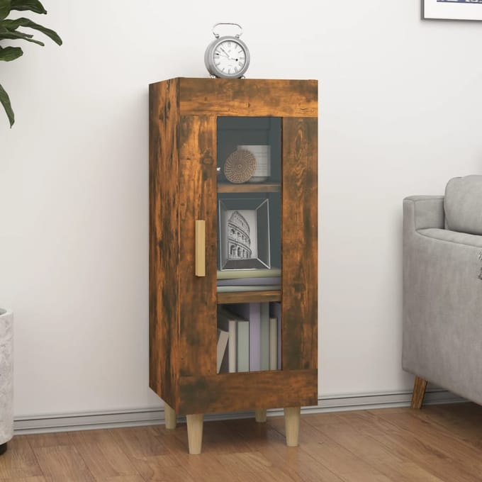 vidaXL - Dressoir - 34,5x34x90 - cm - bewerkt - hout - gerookt - eiken