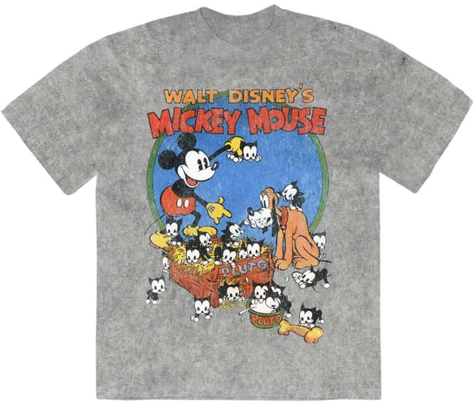 Disney - Mickey Cat Basket Heren Tshirt - S - Grijs