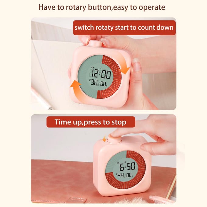 Digitale productiviteitstimer Visuele aftelling Omhoog-omlaagfunctie Wekker Snooze-instelling Geluidsherinnering wit