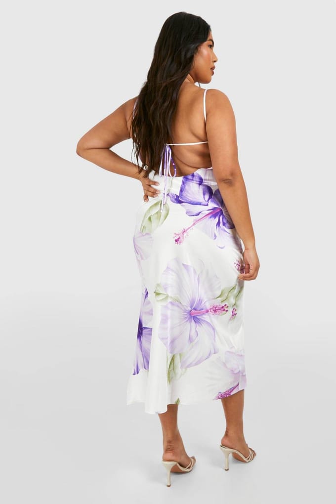 boohoo Dames Plus bedrukte midi slip jurk | Violet | Maat: 54