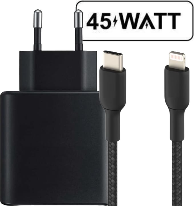 45w adapter usb C geschikt voor iPhone / iPad / iPod + Lightning naar usb C kabel 2m - Snellader usb C - Oplader met kabel geschikt voor iPhone 14 13 12 11 X