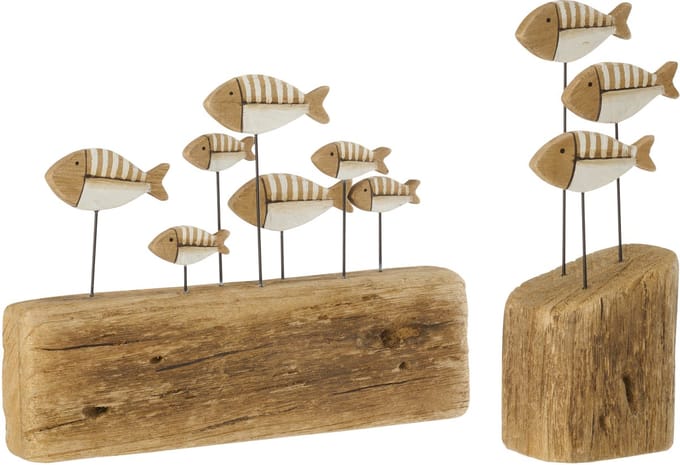 J-Line decoratie Vis Op Voet - hout - naturel/wit - large