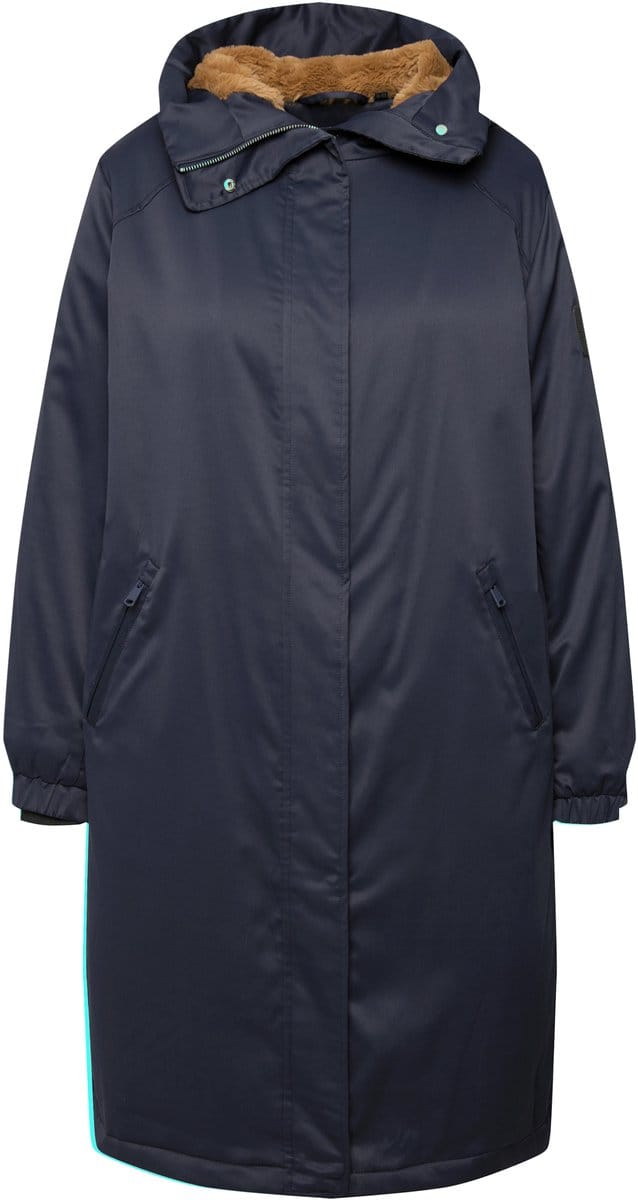 Ulla Popken - Dames - HYPRAR cargo-mantel capuchon van imitatiebont ritszakken - Marine - Maat 46+