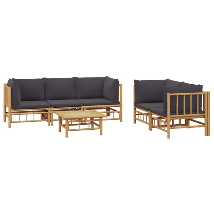 vidaXL - 6-delige - Loungeset - met - kussens - bamboe - donkergrijs