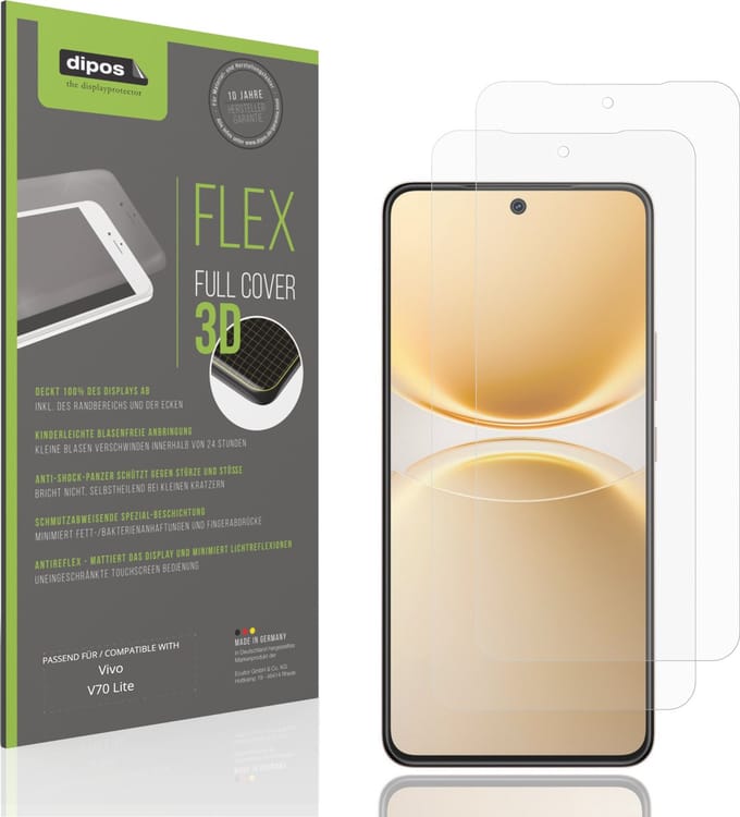dipos FLEX – 2x Matte Screenprotector geschikt voor Vivo V70 Lite | Volledige Schermbescherming | Case-Friendly