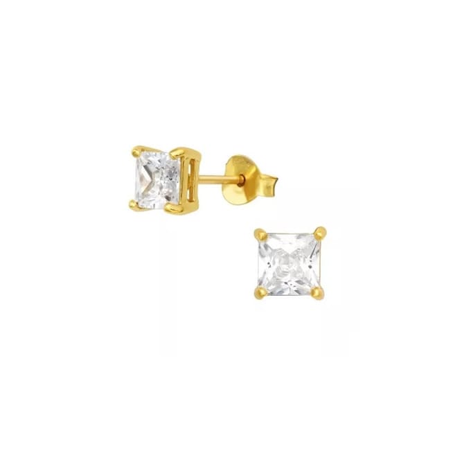 Sterling zilveren Goud plating oorknop vierkant Hoge setting Crystal (LENGTE 4MM)