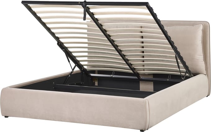BAJONNA - Bed met opbergruimte - Beige - 160 x 200 cm - Fluweel