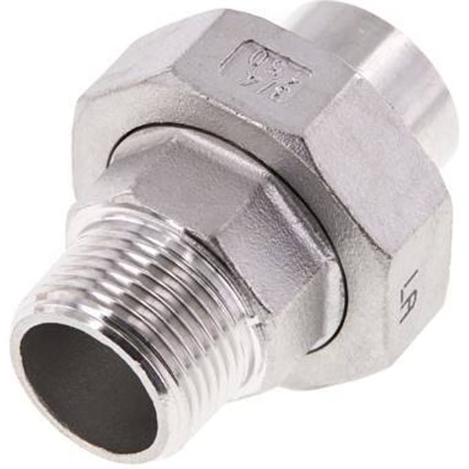 Rechte Koppeling  R3/4" Buitendraad X 26,9mm met Laseinde In RVS met Vlakke Afdichting PTFE 16bar