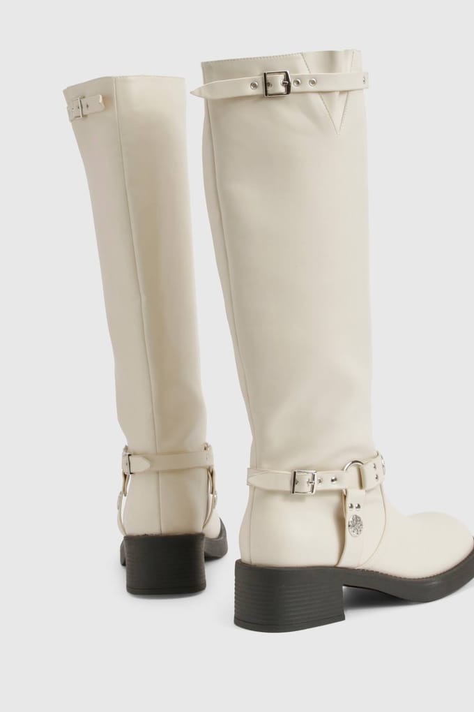 boohoo Dames Biker-harnaslaars | Cream | Maat: 3