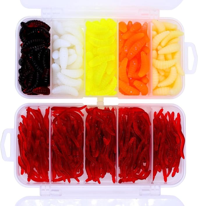 Complete Set van 350 Visköder: Silikon Lures, 150 Maden en 200 Wormen voor Effectief Vissen op Forel