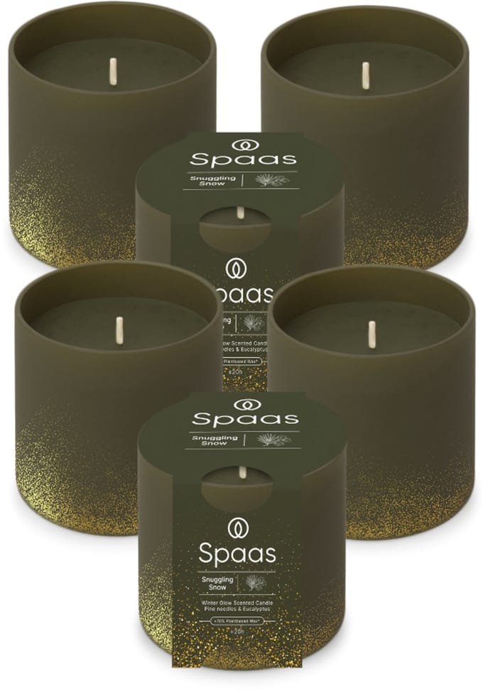 Spaas WinterGlow Geurkaars - Snuggling Snow - Donkergroen - circa 35u - Ø7cm - 6 Kaarsen