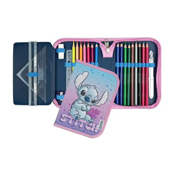 Lilo & Stitch Gevulde Etui - 2 Vaks Pennenetui - 22 delig - Paars