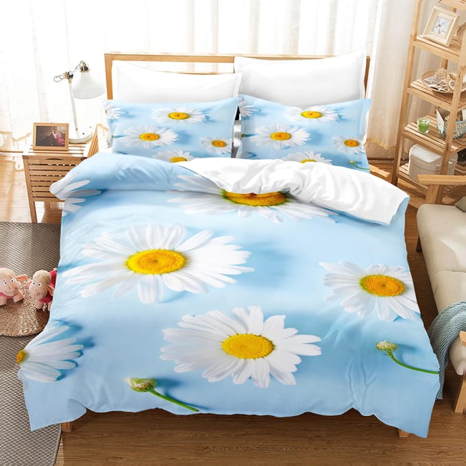 Housse de couette Chrysanthème Ensemble de literie Taille Queen Décor Élégant Housse de couette Pastorale+Taies d'oreiller Fleur Microfibre Douce EU single(135x200cm) beige