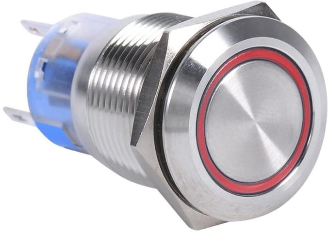 Drukknopschakelaar - Vergrendelingsknop LED - Waterdicht Buiten - Zelfborgend Met Ring - 19 mm 12 Volt - Rood