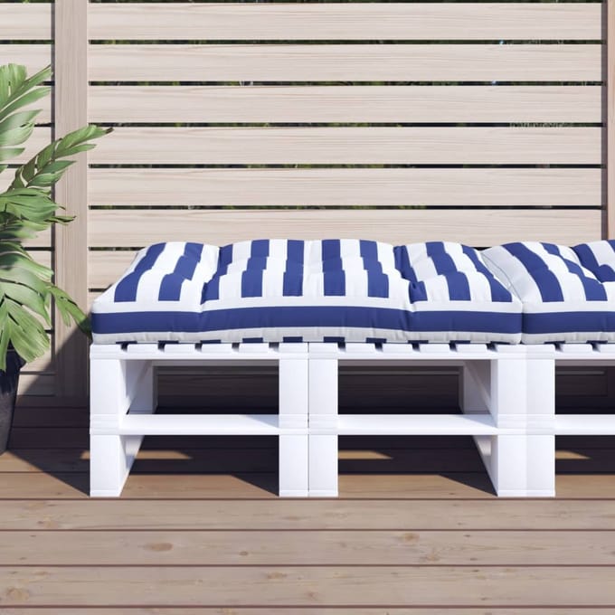 vidaXL - Palletkussen - gestreept - 120x80x12 - cm - stof - blauw - en - wit