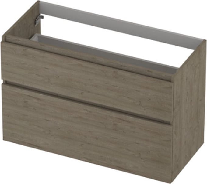 INK® wastafelonderkast 2 laden greeploos houten keerlijst asymmetrisch 100x45x65cm, greige eiken