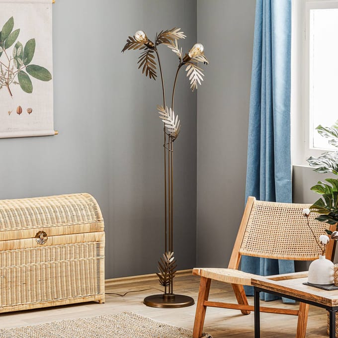 ONLI Vloerlamp Dubai in bladlook, 2-lamps, brons