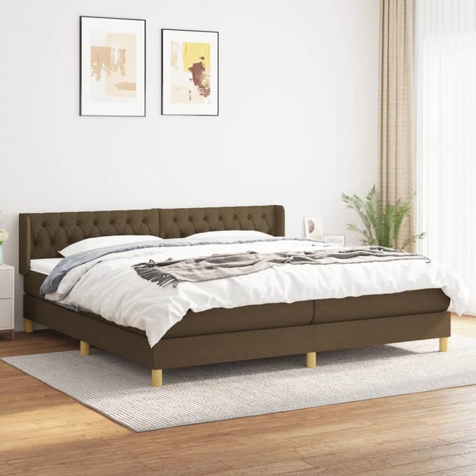 vidaXL - Boxspring - met - matras - stof - donkerbruin - 200x200 - cm