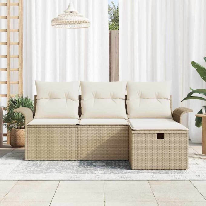 vidaXL - Tuinbank - Set - 4 - st - Beige - en - Crème - poly - rattan