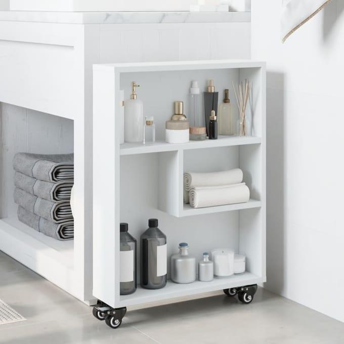 vidaXL - Opbergtrolley - smal - 48x13x68 - cm - bewerkt - hout - wit