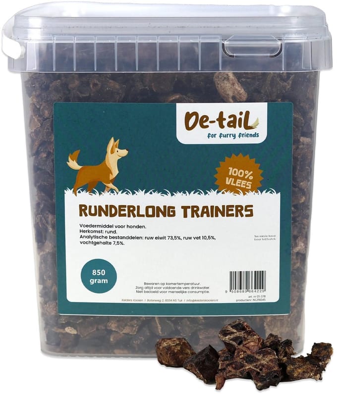 De-Tail Hondenbeloningssnoepjes long trainers 100% runderlong 850 gram