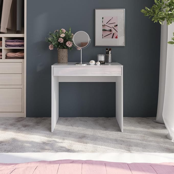 Kaptafel met Opbergruimte en Spiegel in Hoogglans Wit