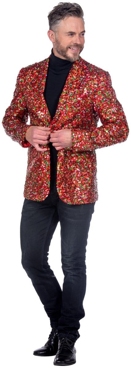 Pailletten Blazer Heren Rood/Groen - Maat S