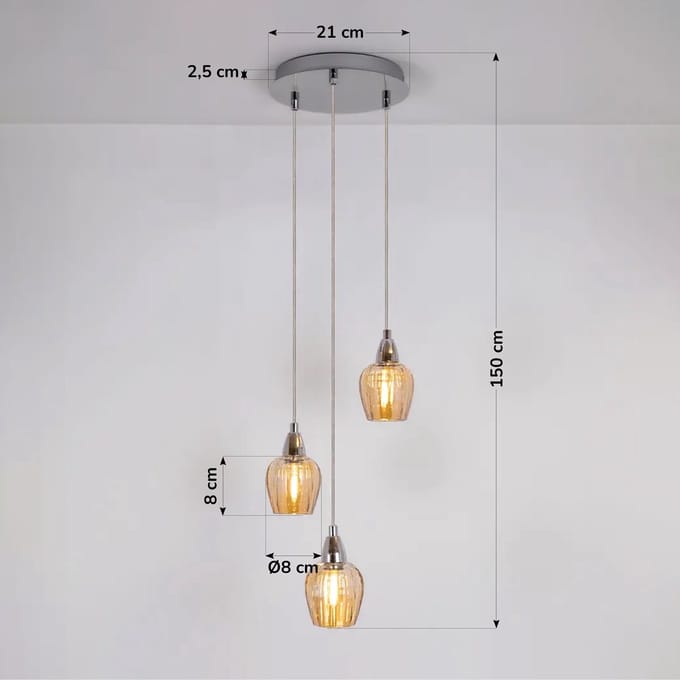 LumenXL - Chrome hanglamp - amber glas, 3-lichts - Vanity