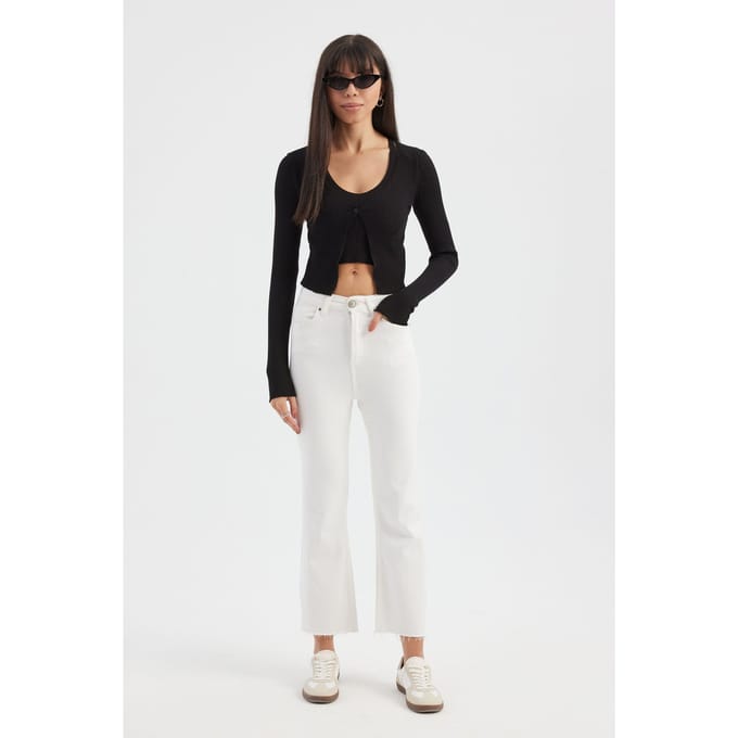 Gebreide V-hals Lange Mouwen Cardigan & Crop Top Twin Set
