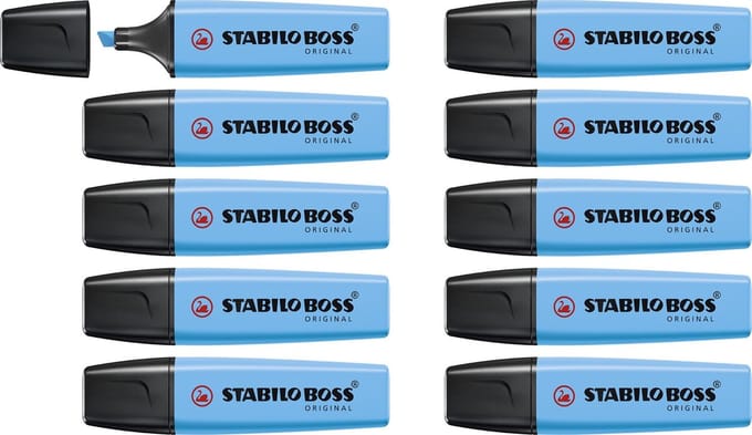STABILO BOSS ORIGINAL - Markeerstift - Hoogste Kwaliteit - Blauw - Doos Met 10 Stuks