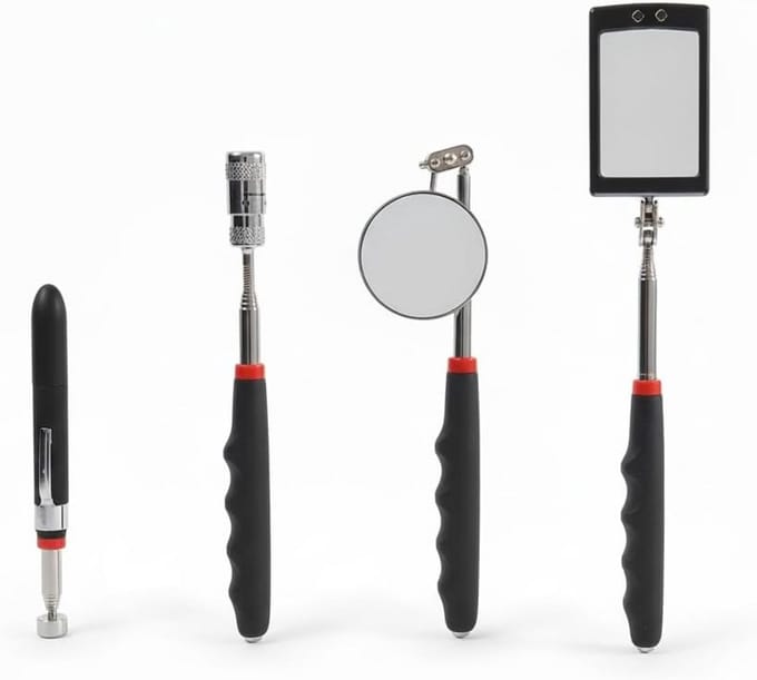 Set van 4 telescopische pick-up gereedschappen met LED en magneet