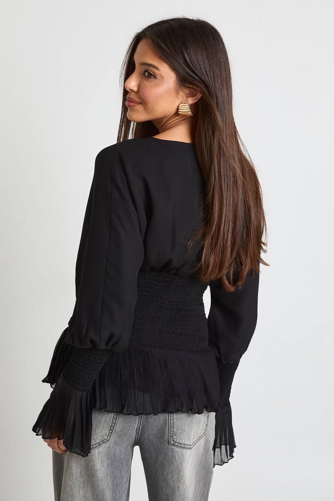 boohoo Dames Chiffon Geraffelde Blouse | Black | Maat: 6