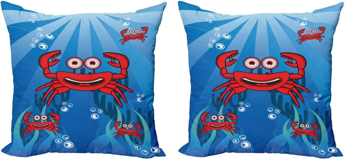ABAKUHAUS Krab Kussensloop Set (2 stuks), Grappige onderwatermascottes, 40 cm, Blauw Rood