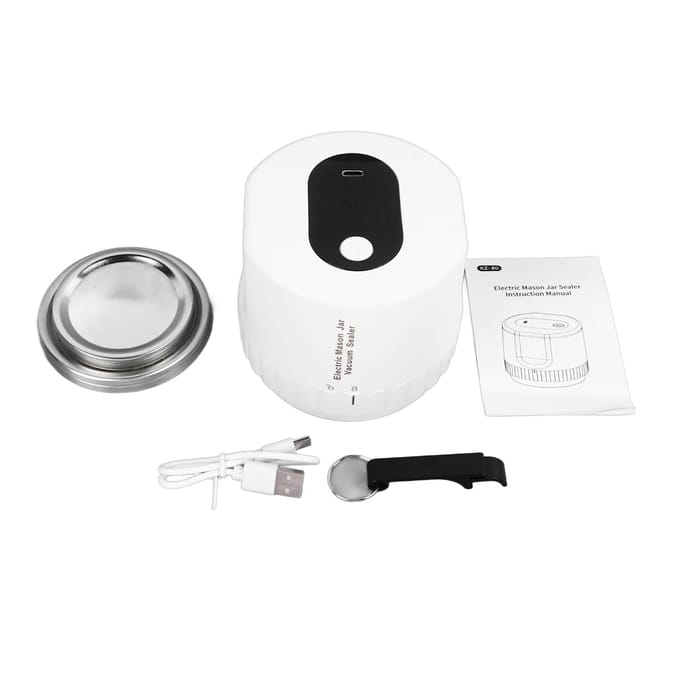 Kit Scelleuse Sous Vide Électrique pour Bocaux Machine Automatique Rechargeable par USB pour Sceller Sous Vide les Bocaux de Conserve avec white