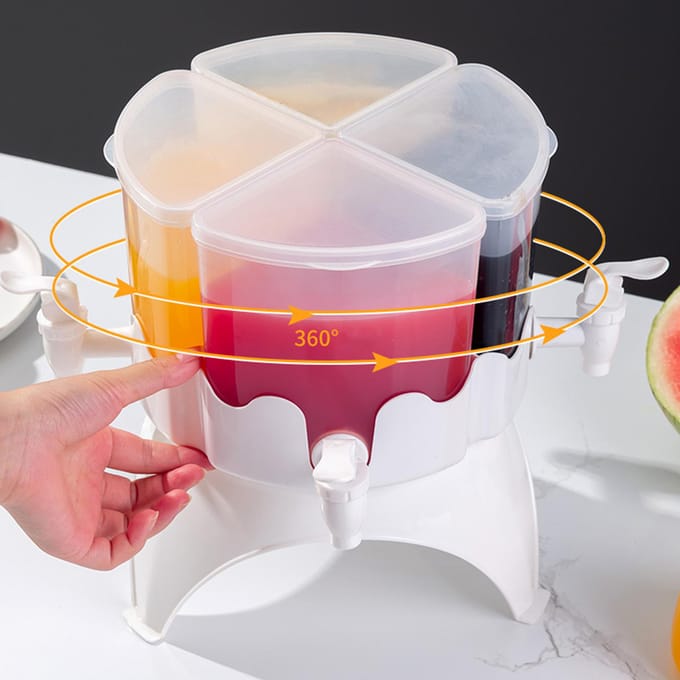 Drankdispenser Grote Capaciteit Plastic 4 Compartimenten Roterend Koelkast Koude Drank Ketel met white