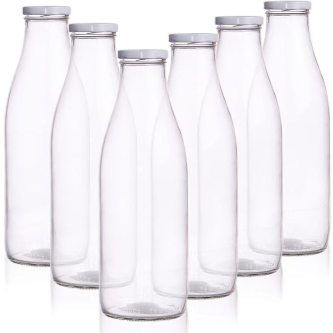 Orion Group Melkflessen Glas 1 liter - 6 stuks - met schroefdop - transparant