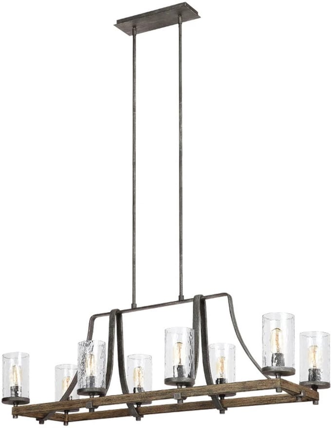 Feiss LED Kroonluchter | 8X E27 Max 60W | Dimbaar | Distressed Weathered Oak & Slate Grey Metal