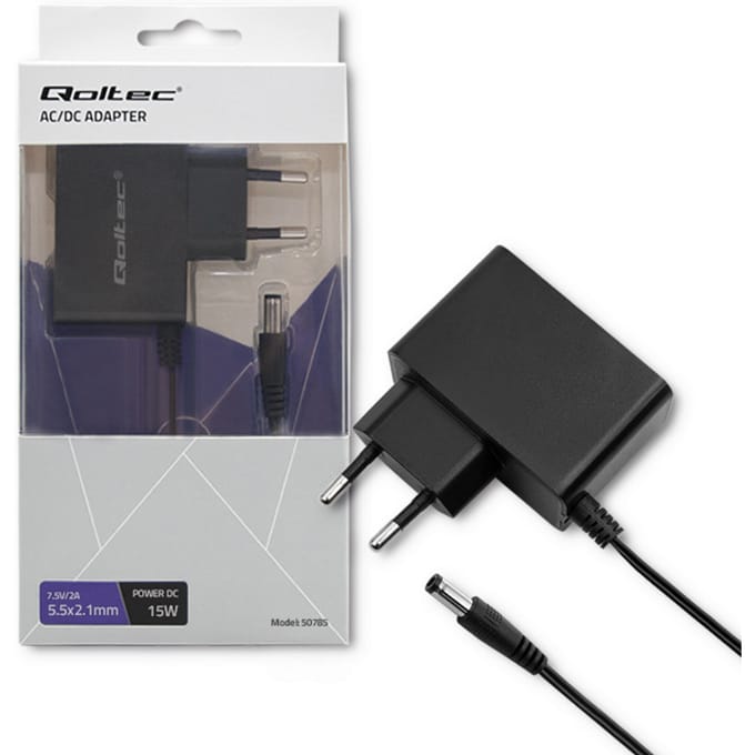 Qoltec 15W plug-in voeding |   7,5V |   2A |   5.5*2.1