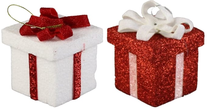 Daily Style – Hangdeco cadeautje glitter rood & wit (2st) – Rood – Wit – (2st) – 2 stuks