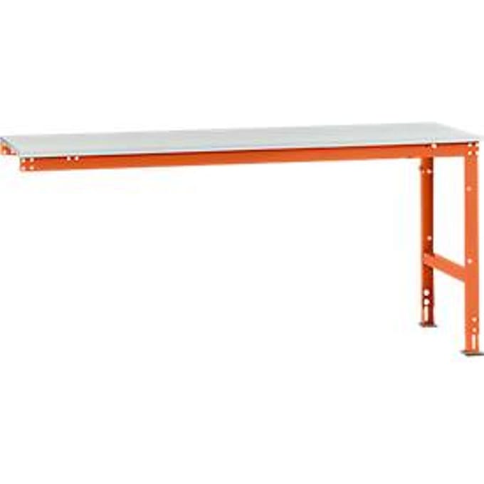 Manuflex aanbouwtafel UNIVERSAL Standaard, 2000 x 800 mm, melamine lichtgrijs, roodoranje