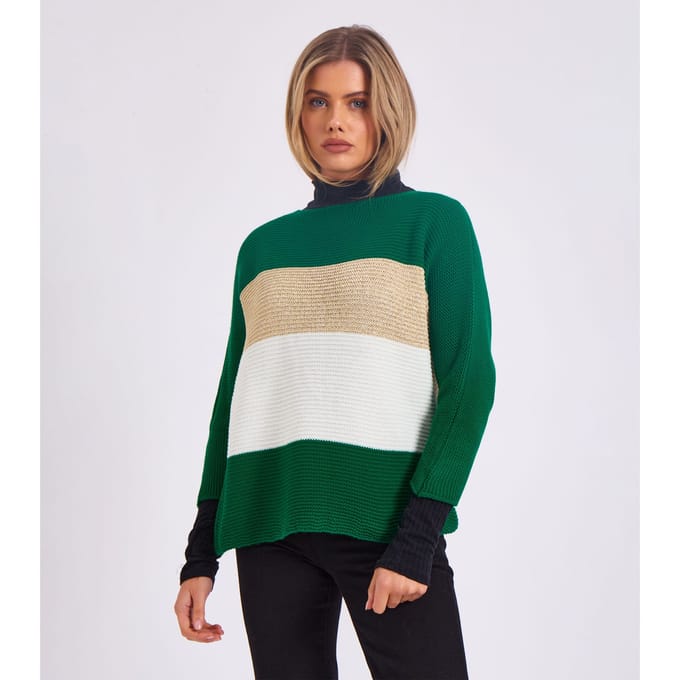 Gestreepte gebreide oversized trui met V-hals