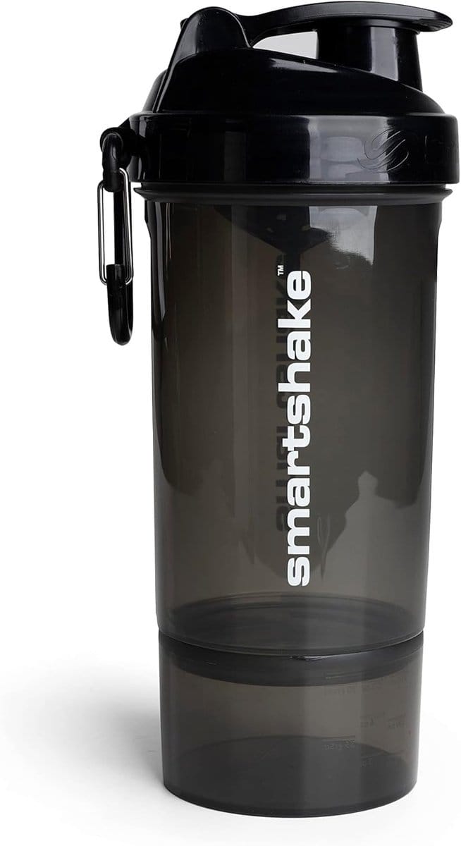 SnelShoppen - Smartshake 800ml Shaker Gunsmoke - Original 2 Go One Shaker met Poederopbergmogelijkheid, Geruisloos, Stevig, Magnetronbestendig - Ideaa